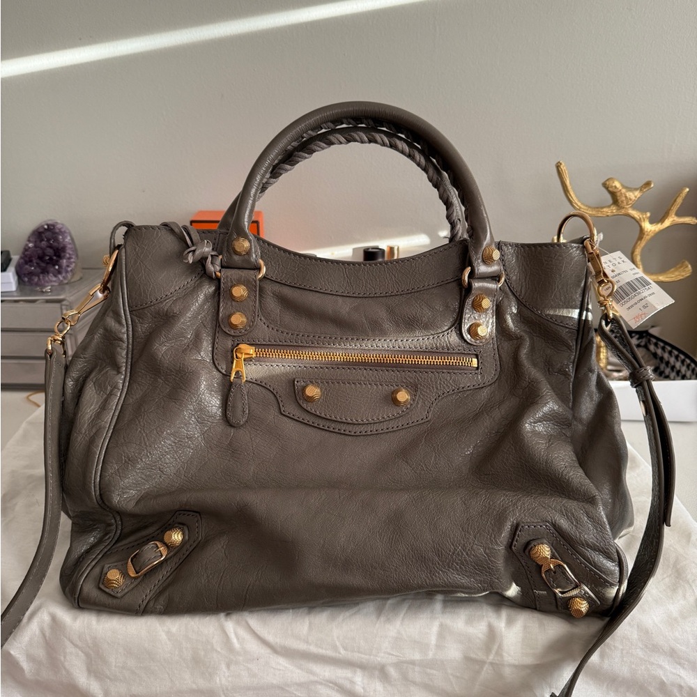 Balenciaga Gray Satchel with Distressed Leather and Braided Handles